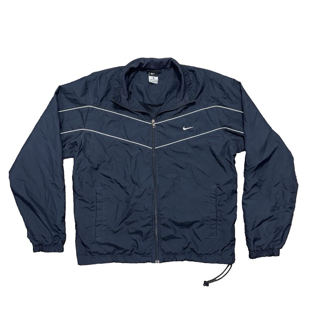 Nike Windbreaker Jacket Mens XLarge Blue Full Zip Mesh Lined White Piping Swoosh